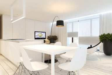 Modern white kitchen and dinner set
