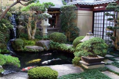 Asian style garden with gold fish