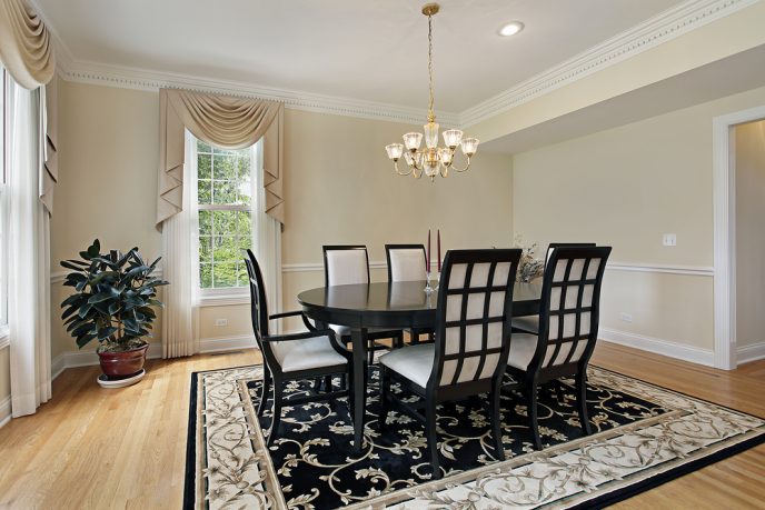 Black and white dining room with round table