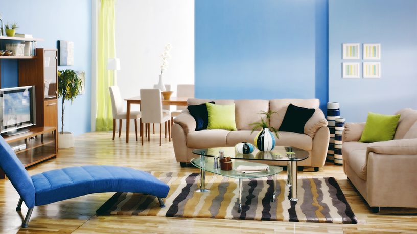 Colorful blue living room