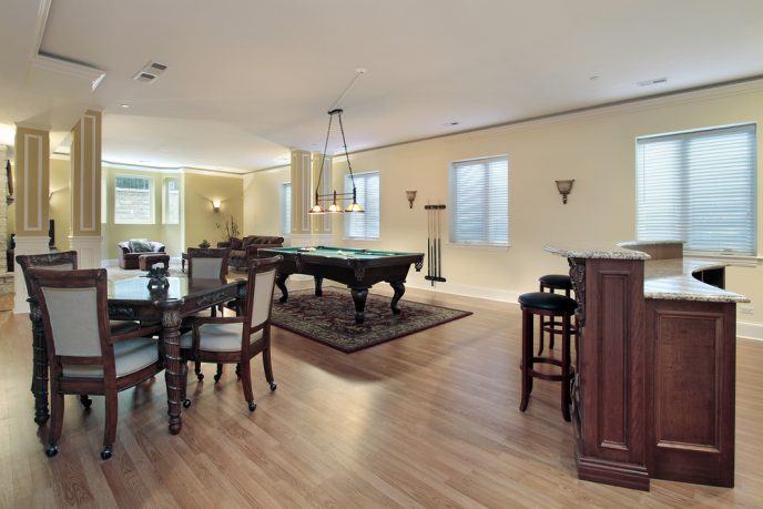 Cool basement with bar and pool table