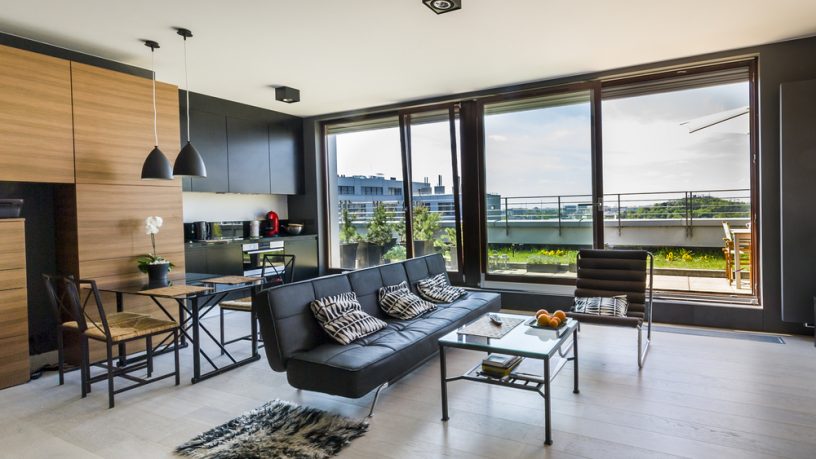 Living room with mountain view