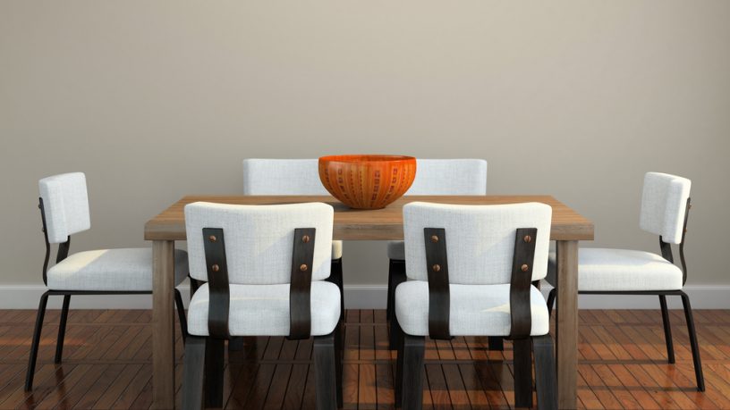 Modern dining room with steel chairs