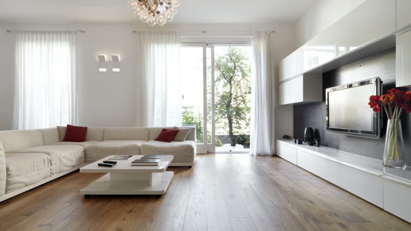 Modern living room with wood floors