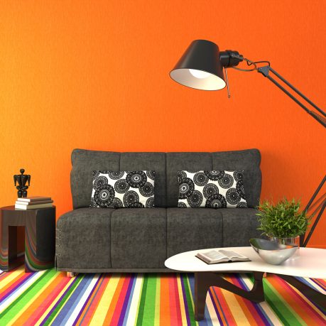 Orange room with colorful rug