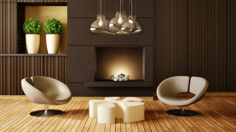 Stunning wood living room with fireplace