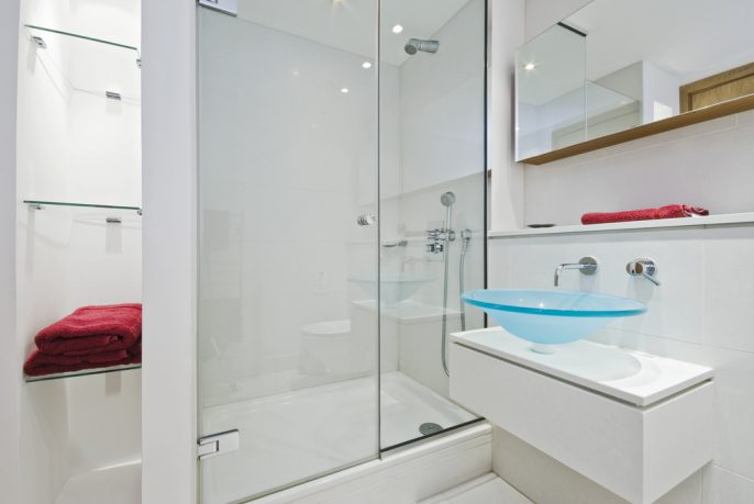 Amazing glass bathroom with sink