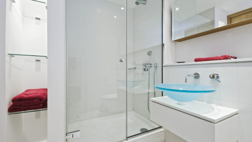 Amazing glass bathroom with sink