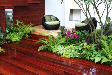 Modern garden with wood flooring
