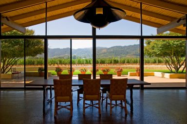 California dining room with mountain view