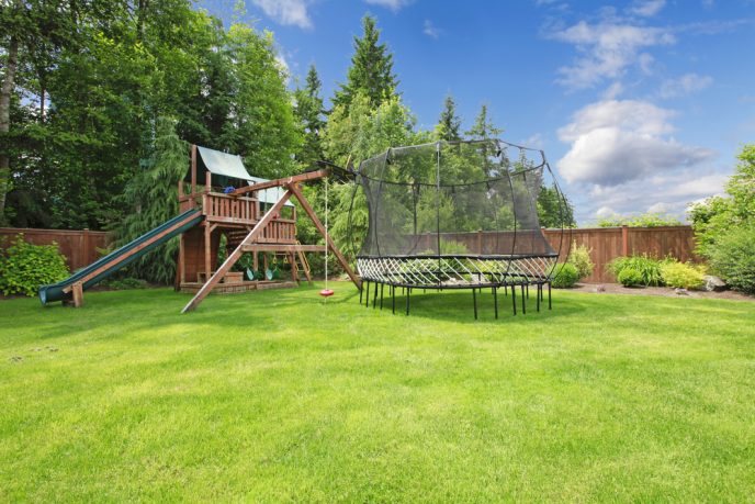 Backyard play area with gym
