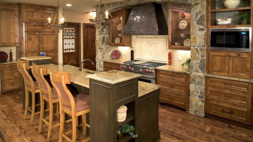 Rustic kitchen with bar island