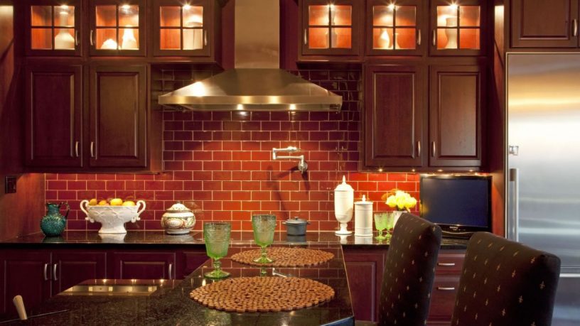 Rustic kitchen with brick wall